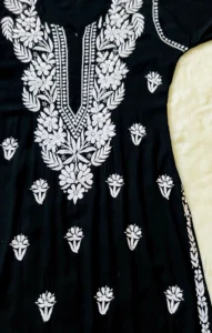 BLACK LONG MODAL KURTA WITH WHITE CHIKANKARI