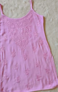 HEER BABY PINK SLEEVELESS SHORT RAYON KURTI