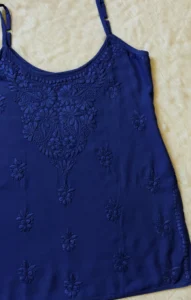 HEER INK BLUE SLEEVELESS SHORT RAYON KURTI
