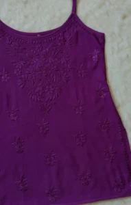 HEER ORCHID PURPLE SLEEVELESS SHORT RAYON KURTI