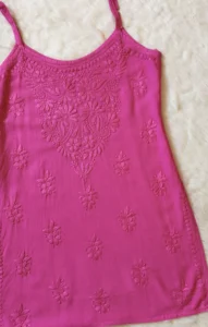 HEER ROSE PINK SLEEVELESS SHORT RAYON KURTI