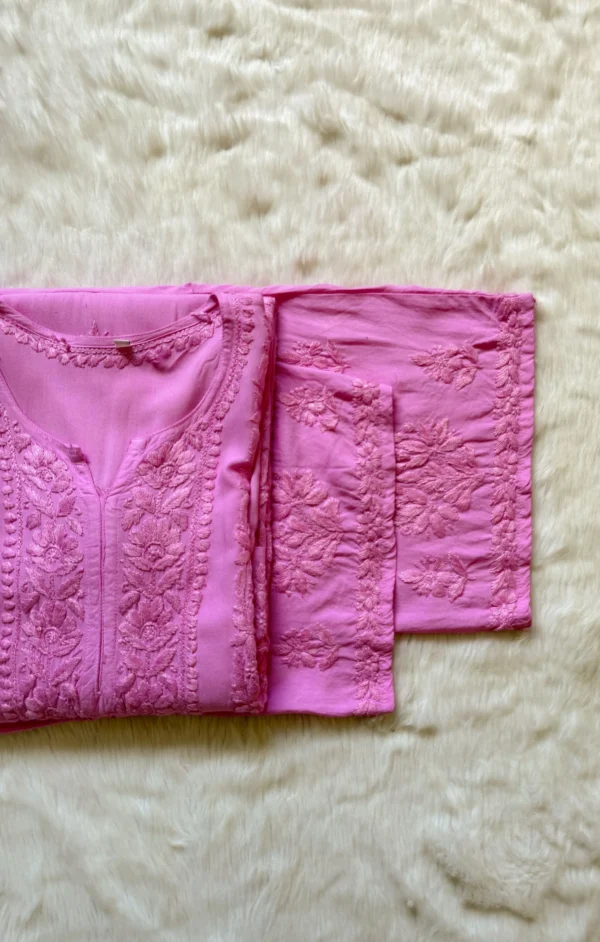 HIBA PINK RAYON CHIKANKARI KURTA BOTTOM SET