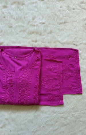 HIBA ROSE PINK RAYON CHIKANKARI KURTA BOTTOM SET