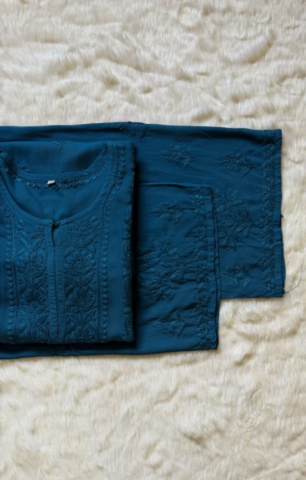 HIBA TEAL RAYON CHIKANKARI KURTA BOTTOM SET