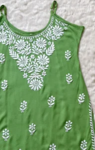 LYLA LIGHT GREEN SLEEVELESS SHORT RAYON KURTI