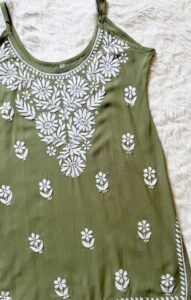 LYLA SAGE GREEN SLEEVELESS SHORT RAYON KURTI