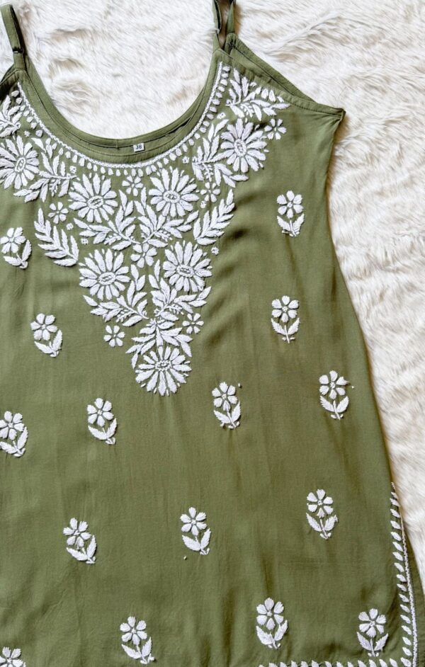 LYLA SAGE GREEN SLEEVELESS SHORT RAYON KURTI