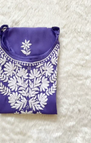 RIDA ROYAL PURPLE SLEEVELESS RAYON CHIKANKARI KURTA