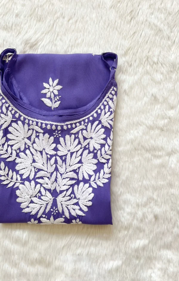 RIDA ROYAL PURPLE SLEEVELESS RAYON CHIKANKARI KURTA