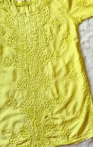 SOHA LIME YELLOW CHANDERI SHORT KURTI WITH CHIKANKARI HANDWORK