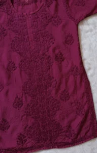 SOHA MAGENTA CHANDERI SHORT KURTI WITH CHIKANKARI HANDWORK