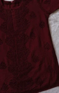 SOHA MAROON CHANDERI SHORT KURTI WITH CHIKANKARI HANDWORK