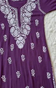 ZARA PURPLE LONG RAYON KURTA WITH WHITE CHIKANKARI