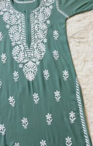 ZARA GREY LONG RAYON KURTA WITH WHITE CHIKANKARI