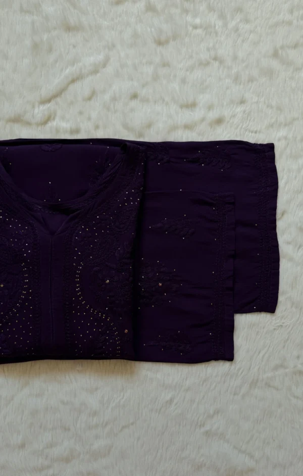 ZIYA DARK PURPLE CHIKANKARI RAYON MUKESH KURTA BOTTOM SET