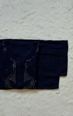 ZIYA NAVY BLUE CHIKANKARI RAYON MUKESH KURTA BOTTOM SET