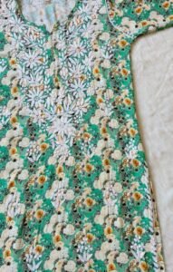 SEHR GREEN RAYON PRINTED CHIKANKARI KURTI