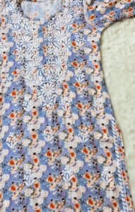 SEHR SKY BLUE RAYON PRINTED CHIKANKARI KURTI