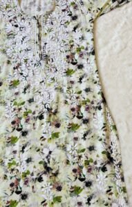 FIZA OLIVE GREEN RAYON PRINTED CHIKANKARI KURTI