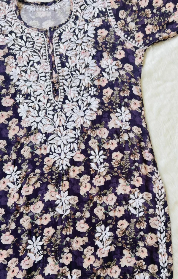 IQRA PURPLE FLORAL PRINTED RAYON CHIKANKARI KURTA