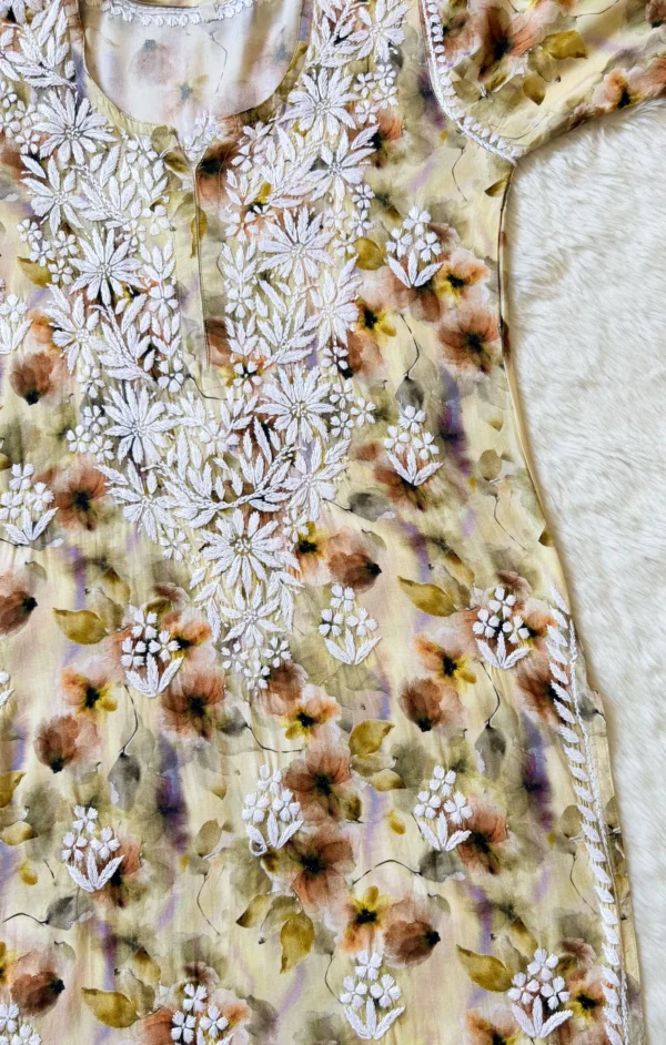 MEHR PALE GREEN RAYON PRINTED CHIKANKARI KURTI